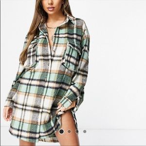 New Missguided oversized shirt dress brushed checker Flannel Size 8